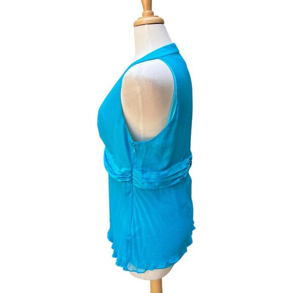 VTG Y2K Silk Halter Top Med/LG Blue Babydoll Ribbon Chiffon V Neck Coquette - Picture 4 of 12